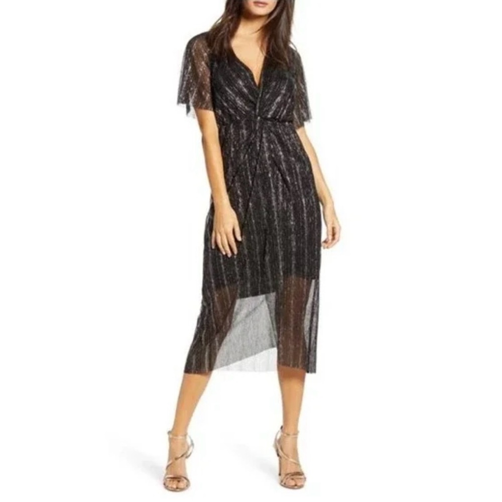 Elegant Black Metallic Striped Dress XS All In Favor